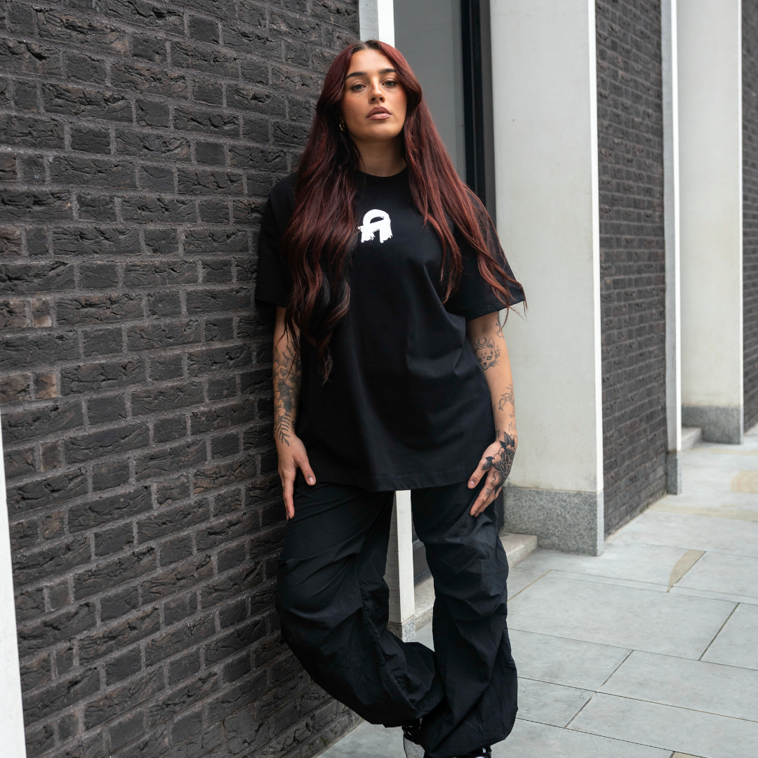 Oversized Signature Tee - Black- Women's