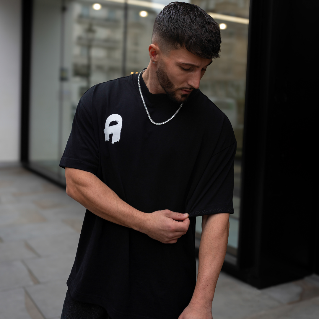 Oversized Signature Tee- Black- Men's